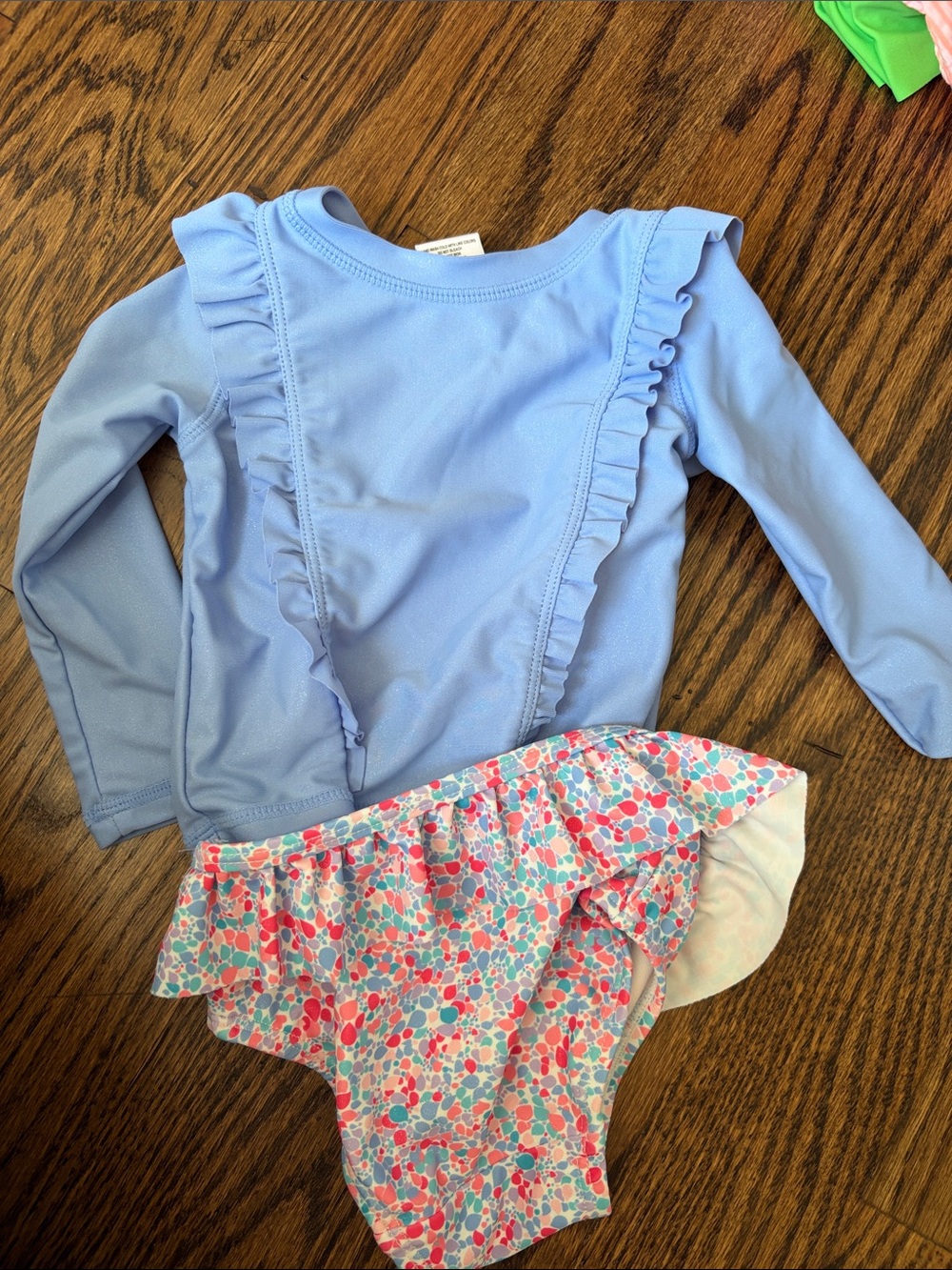 Ruffle Butts Lavender Long Sleeve One-Piece with Multicolor Ruffle Bottom